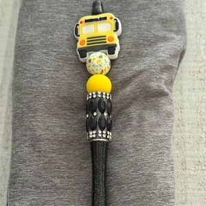 School Bus Beaded Pen with Yellow & Black Accents